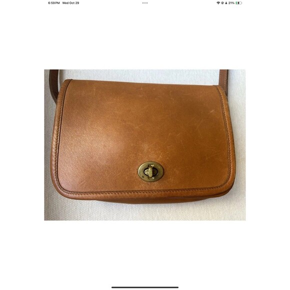 Laura USA Brown Leather Crossbody Handbag Purse Brass Turnlock Flap Bag VINT - Picture 9 of 12